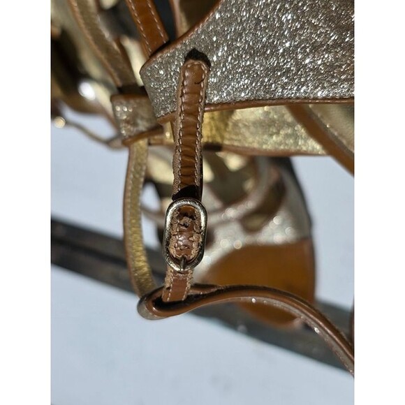 Dolce & Gabbana Sparkle Gold Strappy Open-Toe Heels with T-Strap 10.5 - Picture 11 of 12
